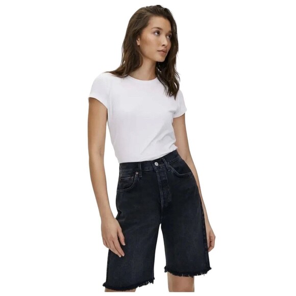 Agolde 90s Bermuda Shorts Women’s 23 Black Denim Raw Hem Mid Rise NWT - Picture 1 of 16